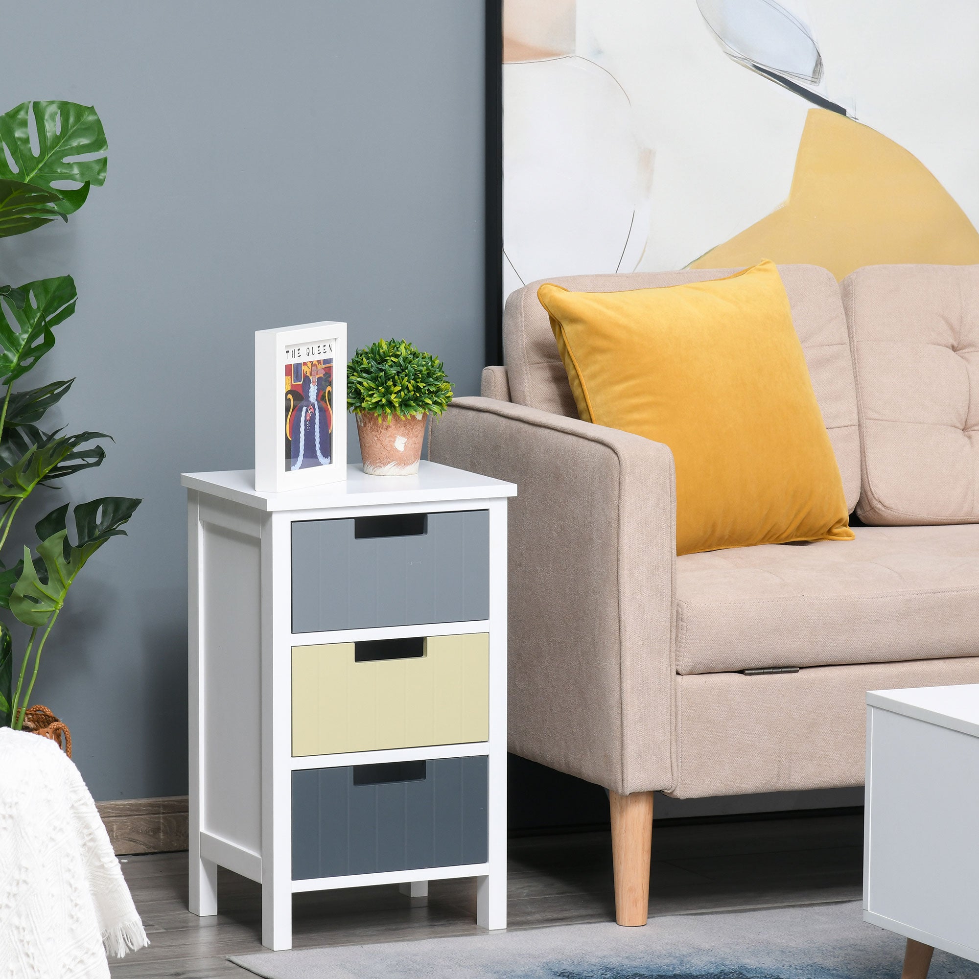 HOMCOM 3 Drawer Storage Tower, Dresser Chest with Wood Top, Organiser Unit for Closets Bedroom Nursery Room Hallway