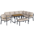 Outsunny 7 Seater Garden Furniture Set, Metal Garden Sofa Set with Cushions, Outdoor Furniture Conversation Sets, Khaki