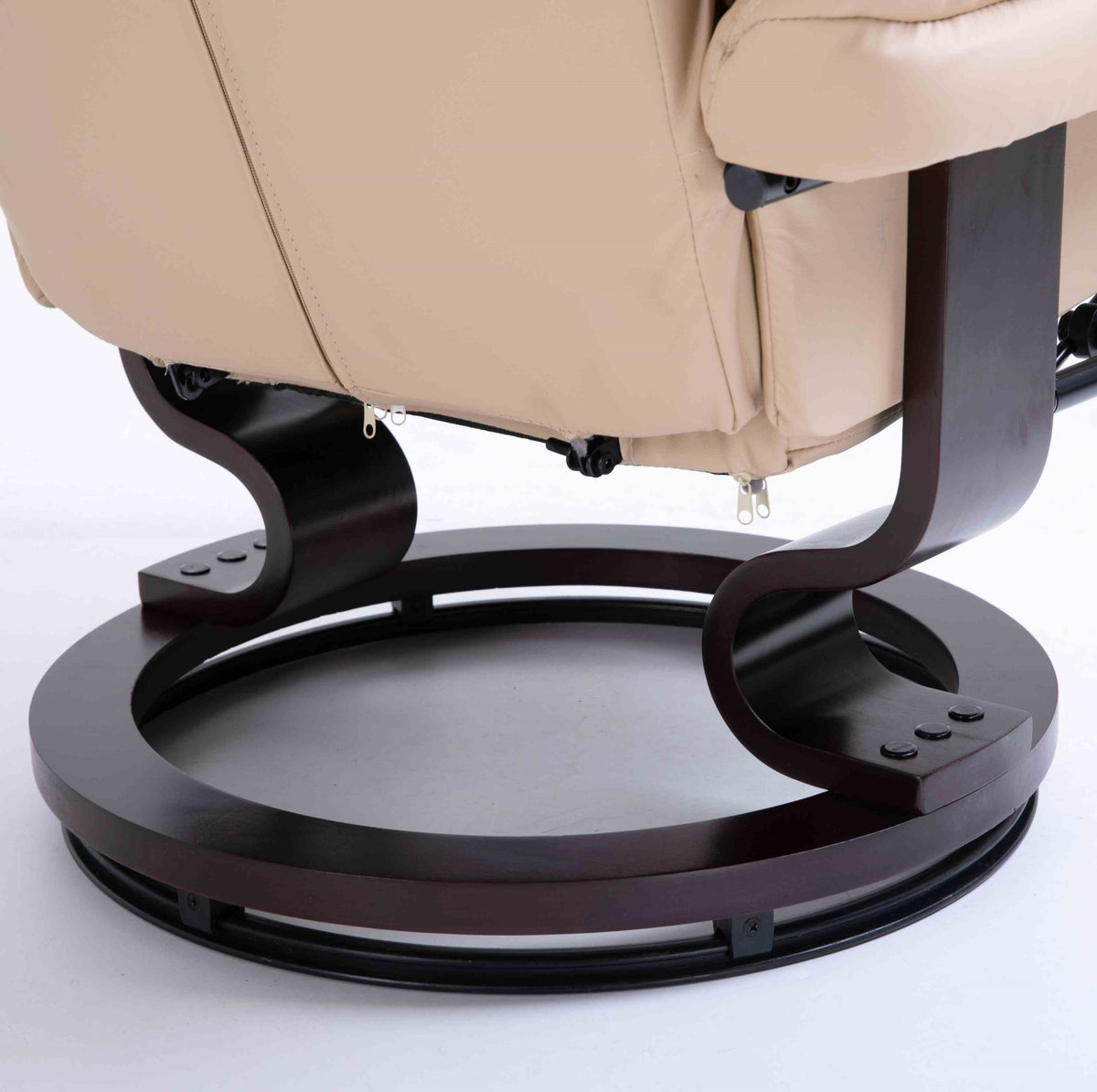 360° Swivel Recliner Chair with Footstool, PU Leather Manual Recliner Armchair with Footstool, Solid Wood Base, Upholstered Reclining Chair for Living Room, Bedroom, Office, Cream