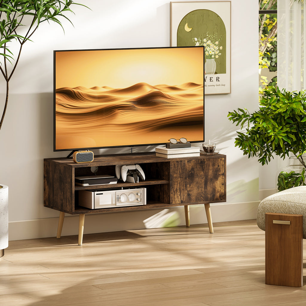 TV Stand up to 55 Inches, TV Unit with Open Shelves and Cable Holes - Brown
