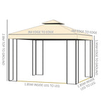 Outsunny 3(m) x 3(m) Garden Gazebo, Double Roof Outdoor Gazebo Canopy Shelter with Netting, Solid Steel Frame, for Garden, Lawn and Deck, Beige
