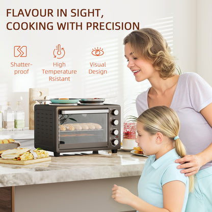 NETTA 28L Toaster Oven with Double Hotplate, 1600W Countertop MIni Oven with 60 Minute Timer & 230°C Temp Control, Baking Tray & Wire Rack, Black