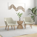 Set of 2 Accent Chair, Arm Chair with Slanted Back, Thick Padding and Rubber Wooden Legs for Living Room, Cream White