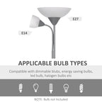 LED Floor Lamp for Living Room, 180cm Tall Standing Lamp, Mother and Child Uplighter with Adjustable Gooseneck, Silver Tone