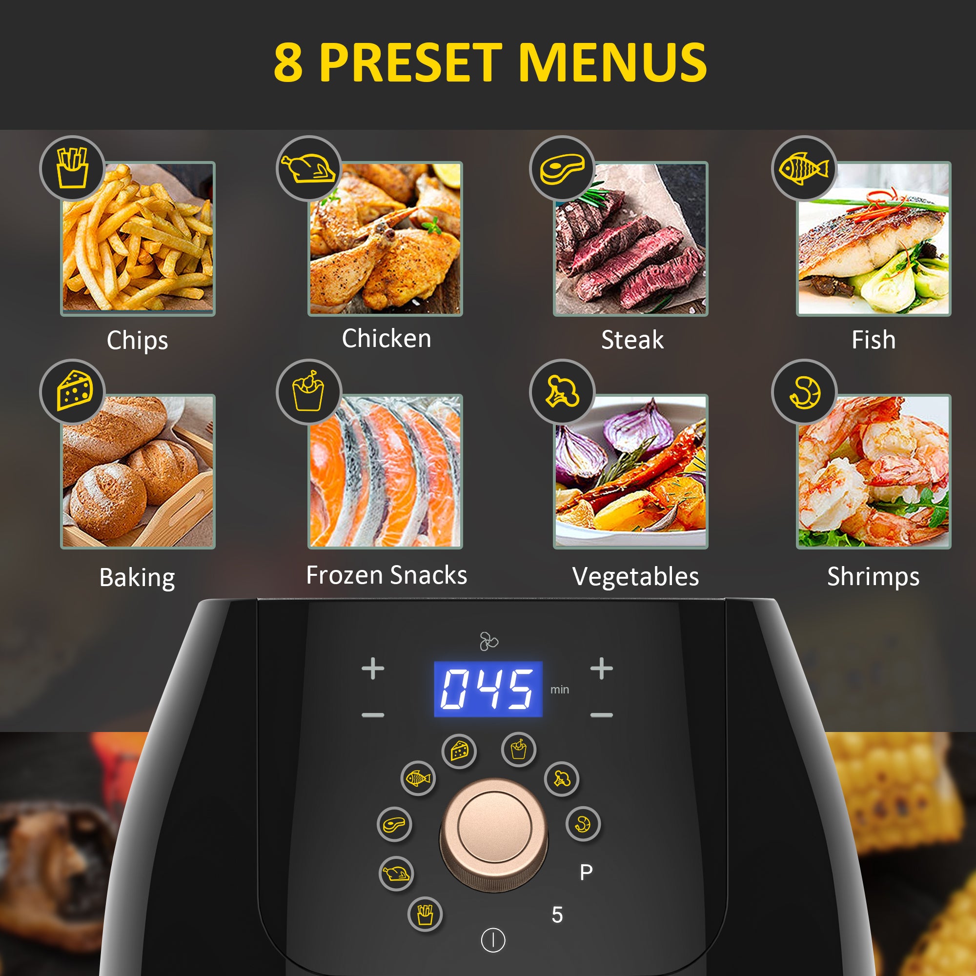 5.5L 1700W Air Fryer, with Digital Display, 80-200? Temperature