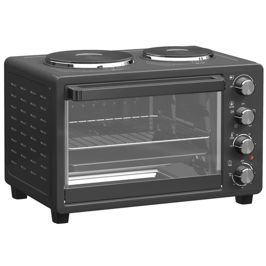 NETTA 28L Toaster Oven with Double Hotplate, 1600W Countertop MIni Oven with 60 Minute Timer & 230°C Temp Control, Baking Tray & Wire Rack, Black