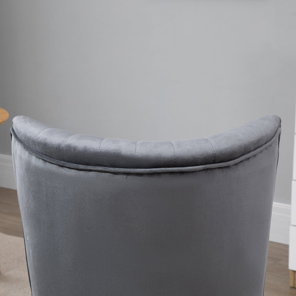 HOMCOM Velvet Accent Chair Occasional Tub Seat Padding Curved Back with Wood Frame Legs Home Furniture for Bedroom Living Room Set of 2 Grey