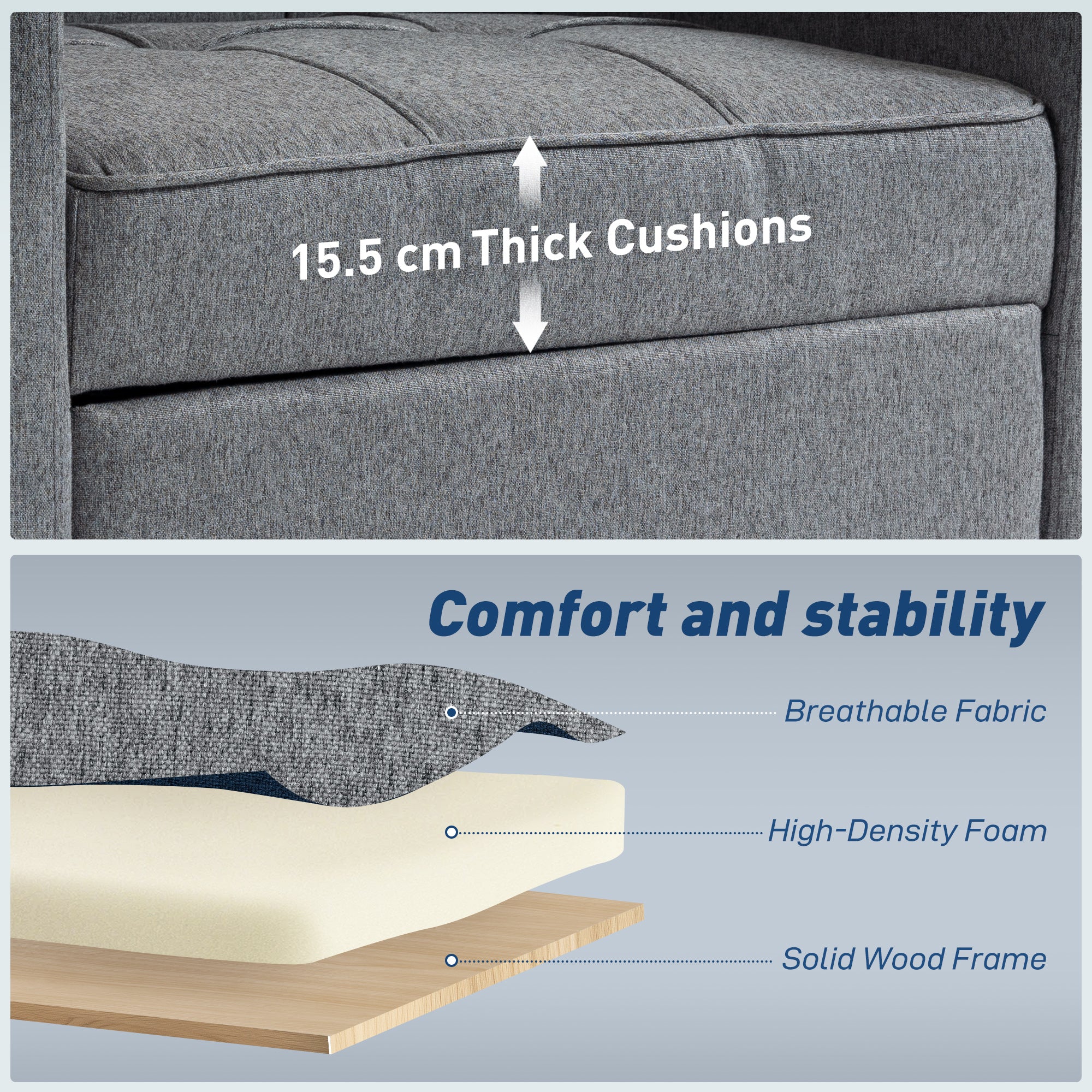 HOMCOM 3-in-1 Single Sofa Bed, Convertible Sleeper Chair Bed - Dark Grey
