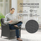 Outsunny Rattan Garden Chairs Set of 2, Outdoor Rattan Chairs with Cushions, Armrests and High Back, PE Wicker Garden Armchair with Steel Frame for Balcony, Porch, Dark Grey