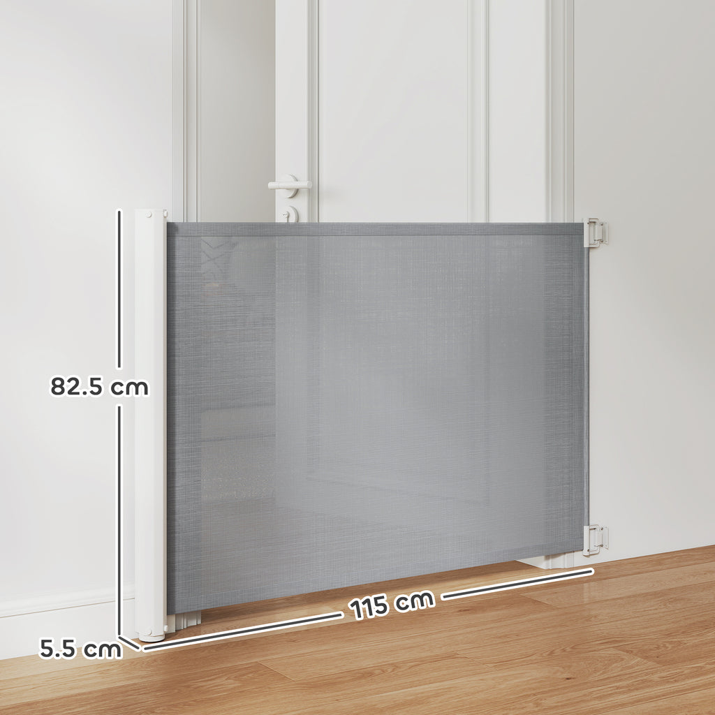 PawHut Retractable Pet Safety Gate, Folding Dog Barrier, Grey