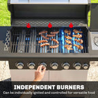 Outsunny 6+1 Burner Gas BBQ Grill, Outdoor Barbecue Trolley with Wheels, Warming Rack, Thermometer, Bottle Opener, Silver Tone