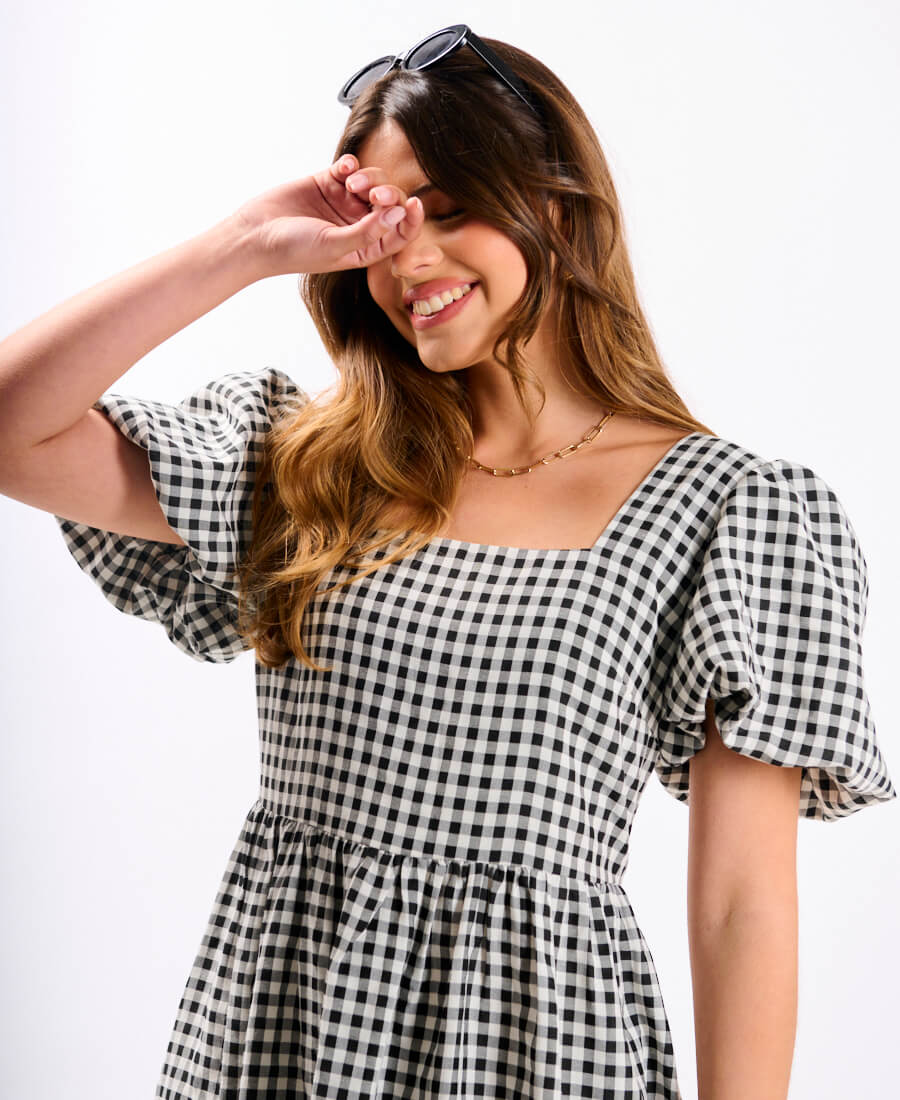 Black Gingham Midi Dress