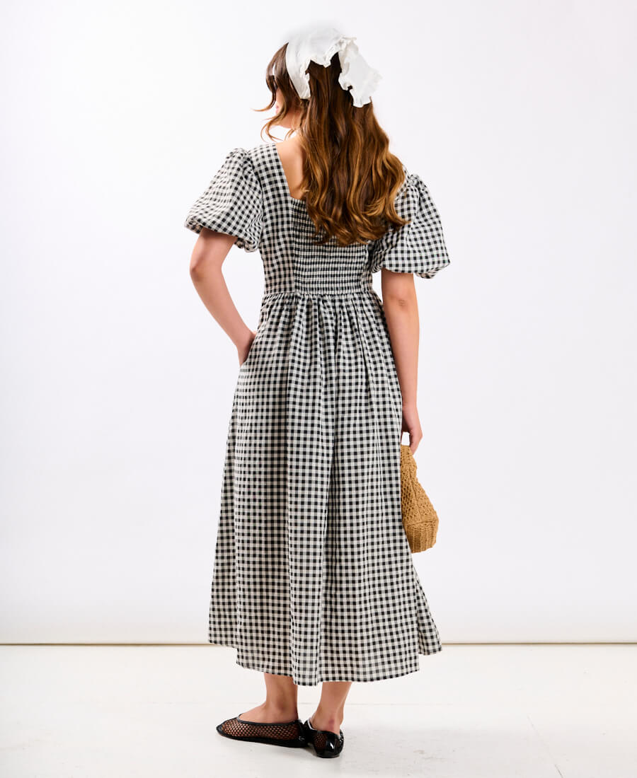 Black Gingham Midi Dress