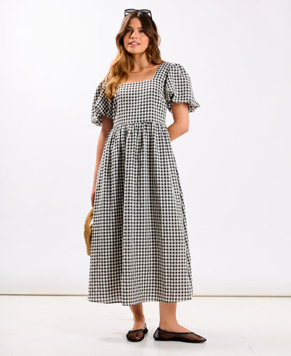 Black Gingham Midi Dress