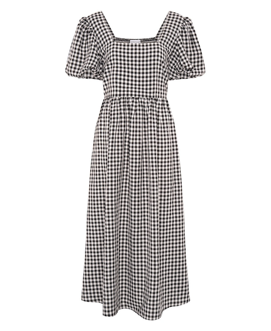 Black Gingham Midi Dress