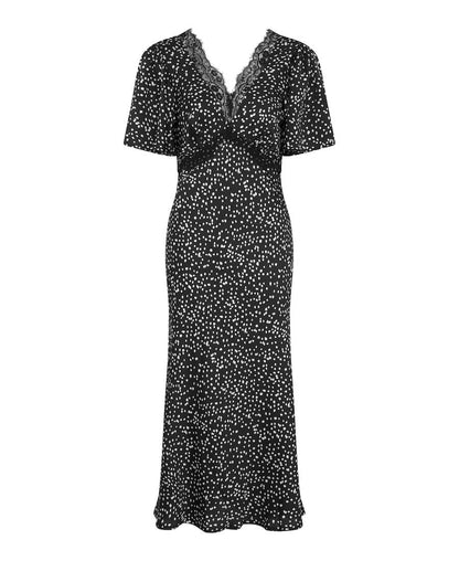 Black Spotty Lace Insert Midi Dress