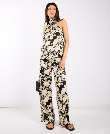 Black and Ivory Printed Halter Neck Top