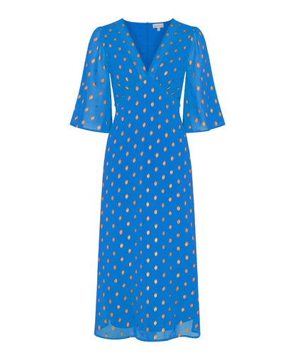 Blue Foil Chiffon Midi Dress