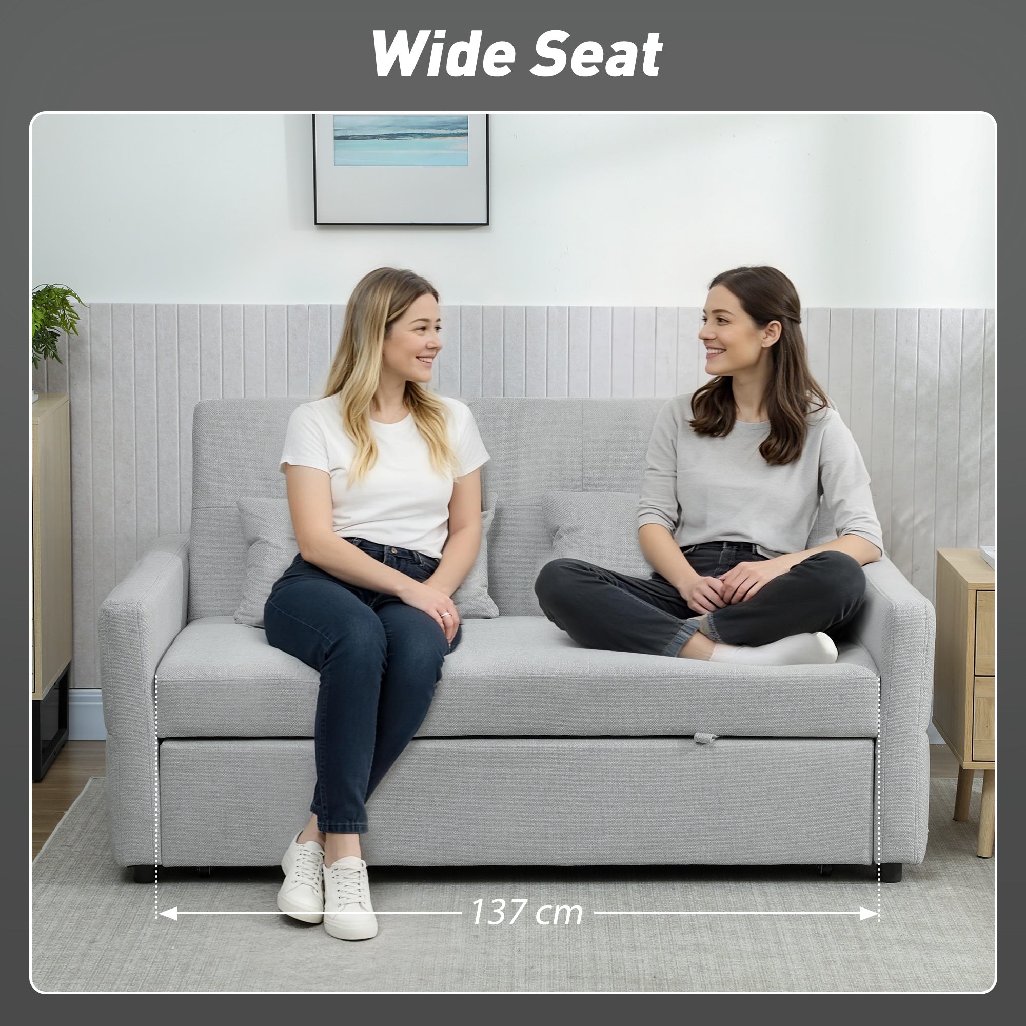 HOMCOM Three-Way Two-Seater Sofa Bed - Light Grey