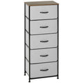 HOMCOM Fabric Chest of Drawers, Industrial Bedroom Dresser with 5 Fabric Drawers, Steel Frame and Wooden Top for Nursery, Living Room, Hallway, Grey