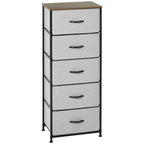 HOMCOM Fabric Chest of Drawers, Industrial Bedroom Dresser with 5 Fabric Drawers, Steel Frame and Wooden Top for Nursery, Living Room, Hallway, Grey
