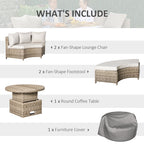 Outsunny 5 Pieces Outdoor PE Rattan Round Garden Daybed with Cushions, Aluminium Lounge Chair Conversation Sofa Set with Liftable Coffee Table and Protect Cover, Grey