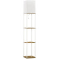 Modern Metal Floor Lamp with Shelves, 3 Layer Shelf Tall Standing Lamp with Fabric Lampshade, Pull Chain Switch for Living Room, Bedroom, Bulb not Included, White