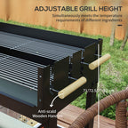 Outsunny Charcoal BBQ Grill, Barbecue Trolley with Double Adjustable Grill, Side Table, Storage Shelf and Wheels for Outdoor Garden Party Cooking, Black