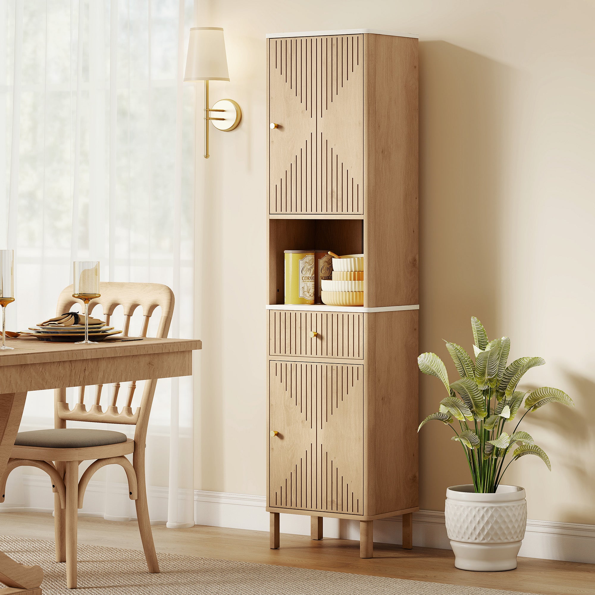 HOMCOM Slim Bathroom Cabinet with Silent Drawer Rail for Scandinavian, Japanese Styles - Wood-Effect