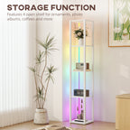 RGB LED Floor Lamp with Shelves, Modern Dimmable Standing Lamp with Remote Control, Adjustable Brightness & Speed for Living Room, Bedroom, Office, White