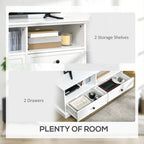 Modern TV Unit Cabinet for TVs up to 45 Inches, TV Stand with Drawers, Open Shelves, Cable Holes for Living Room, White