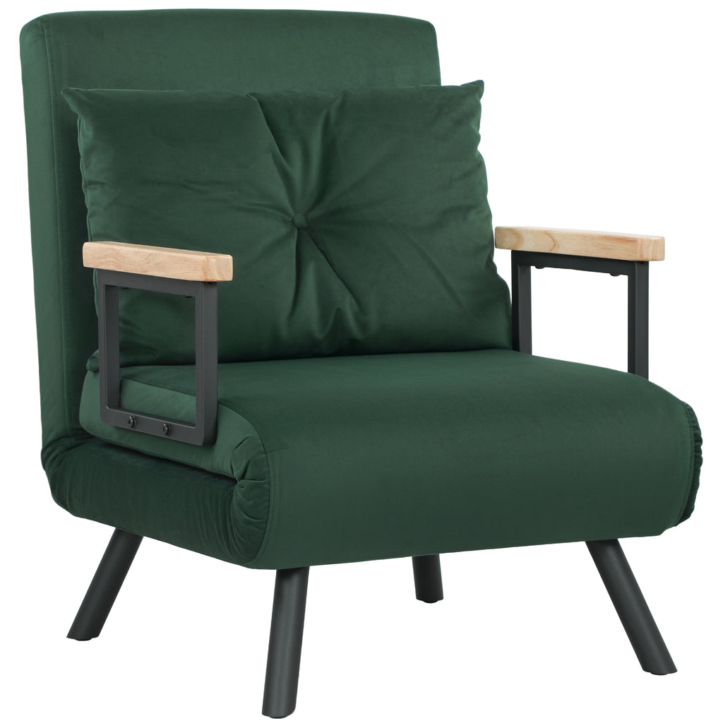 HOMCOM 4-in-1 Velvet-Feel Single Chair Bed, with Pillow - Green