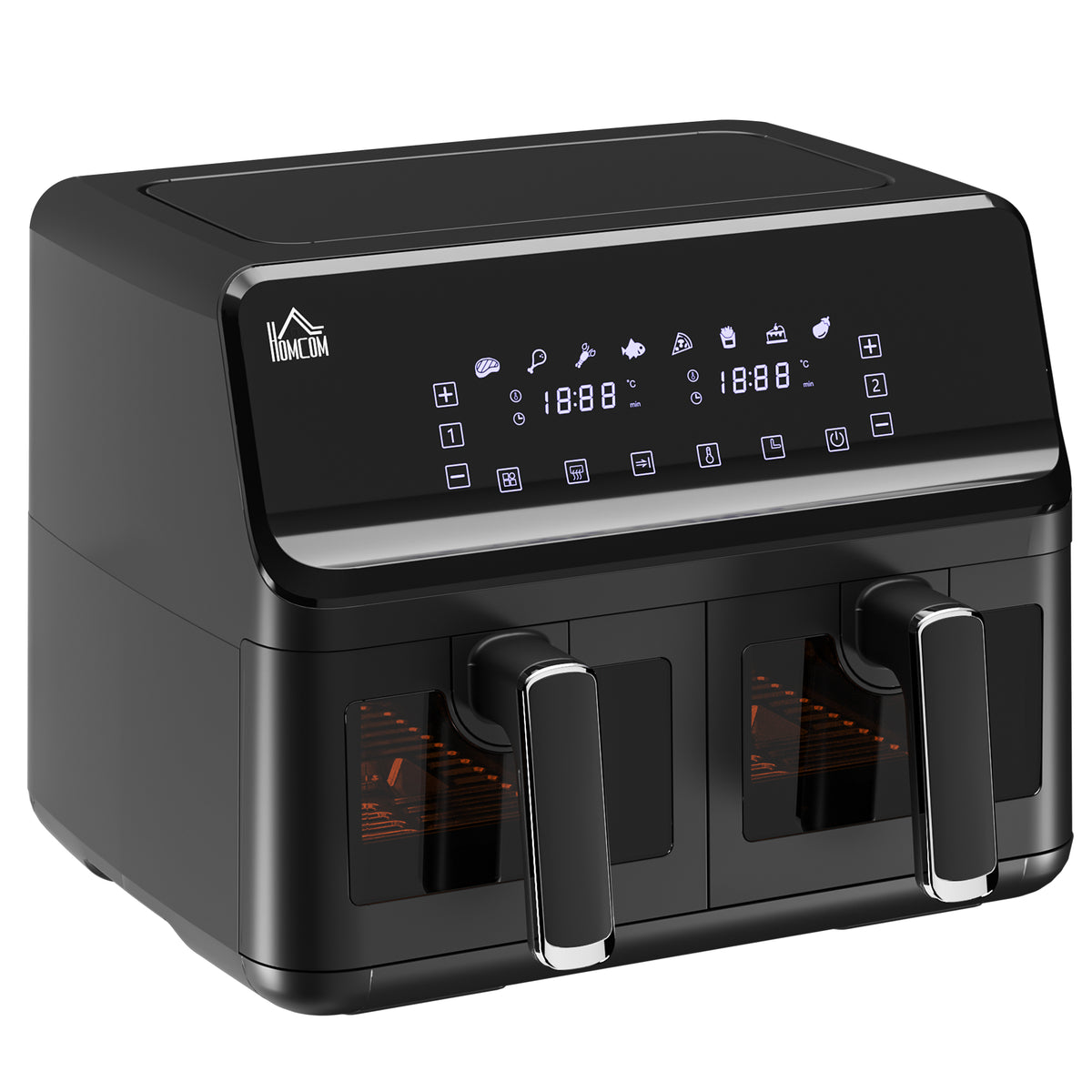 8L Dual Basket Air Fryer, 8-in-1 Air Fryer Oven with Digital Display, Visible, Timer, Preheat for Oil Free Low Fat Cooking, 2500W, Sync Finish, Sliver