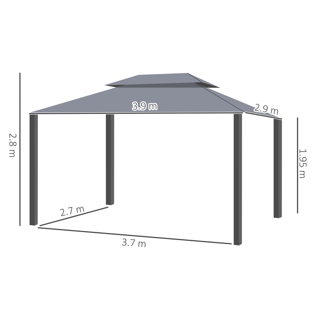Outsunny 3 x 4m Aluminium Garden Gazebo, Marquee Canopy Shelter Pavilion Party Tent with Nets and Curtains for Garden and Deck, Grey