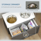 PawHut Stainless Steel Raised Dog Bowls, with 21L Storage Drawer for Large Dogs - Grey