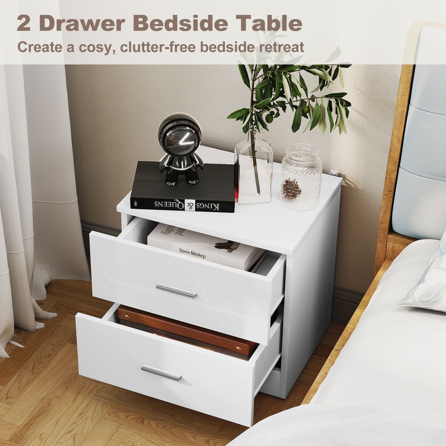 High Gloss 3 Piece Trio Bedroom Furniture Set Wardrobe + Chest Of Drawer + Bedside White