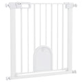PawHut 75-82cm Pet Safety Gate, Pressure Fit Stair, with Cat Flap, Double Locking, White