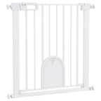 PawHut 75-82cm Pet Safety Gate, Pressure Fit Stair, with Cat Flap, Double Locking, White