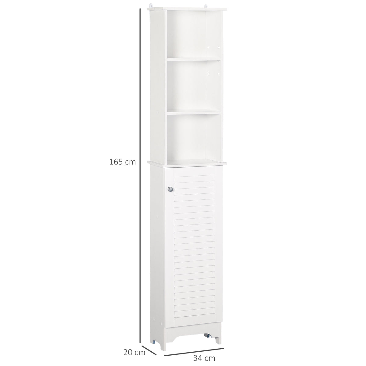 Tall Bathroom Cabinet, Freestanding Slim Bathroom Storage Unit with Adjustable Shelves and Shutter Door, Floor Storage Cupboard with 6 Shelves, 165H x 34W x 20D cm, White