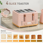 3000W 1.7L Kettle & 4 Slice Toaster, Kettle and Toaster Set with 7 Browning Controls and Crumb Tray, Light Pink