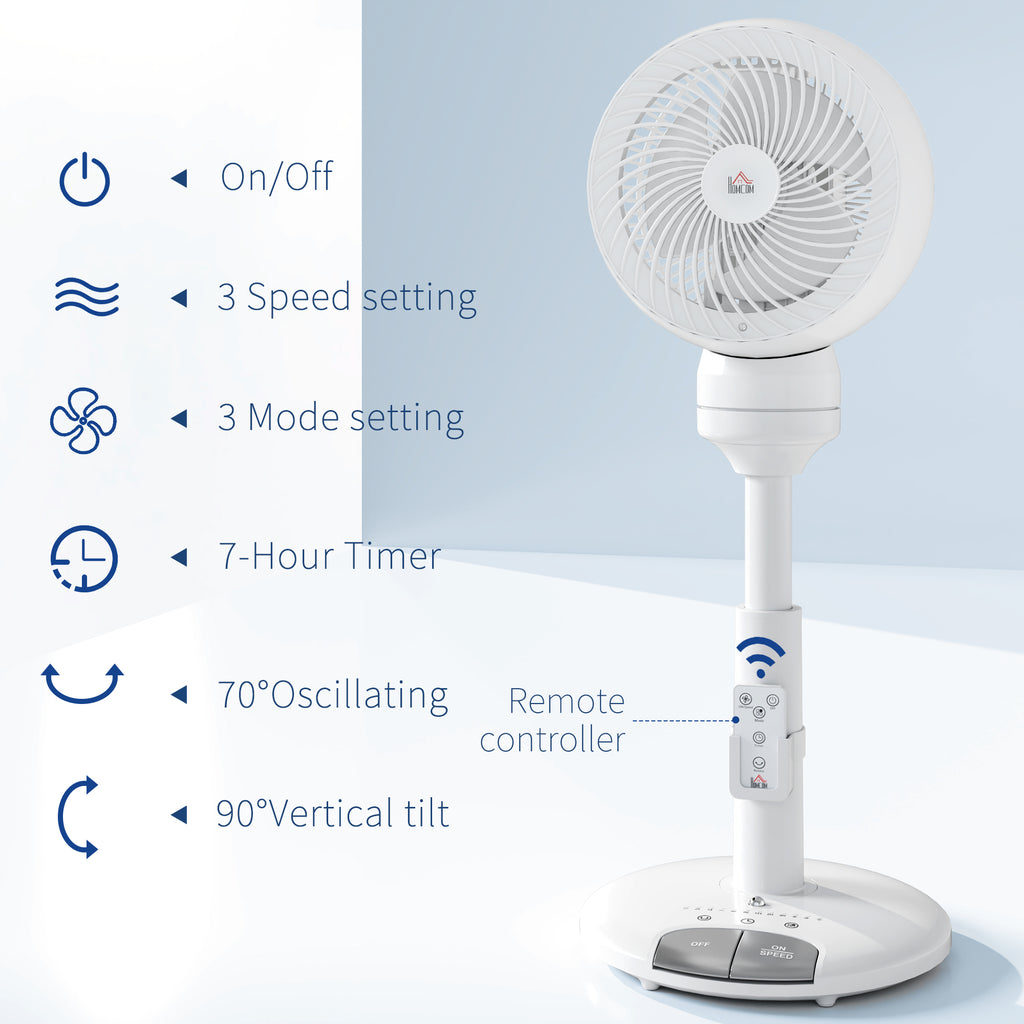 Standing Fan for Bedroom, 28" Pedestal Fan with Remote, 70° Oscillating, 90° Vertical Tilt, 3 Speeds, Adjustable Height, 7H Timer, Foot Button, White