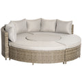 Outsunny 5 Pieces Outdoor PE Rattan Round Garden Daybed with Cushions, Aluminium Lounge Chair Conversation Sofa Set with Liftable Coffee Table and Protect Cover, Grey