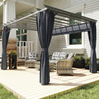 Outsunny 3.6 x 3 m Pergola with Retractable Roof Canopy, Curtains, Aluminium Garden Pergola Gazebo Sun Shade Shelter, Dark Grey