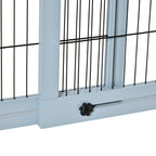 PawHut Freestanding Dog Gate, Foldable Pet Fence, Indoor Wood Barrier, Stair Gate with Support Feet, for Doorway, Hallway, Small and Medium Dogs, 69H x 104-180 cm, Blue-grey