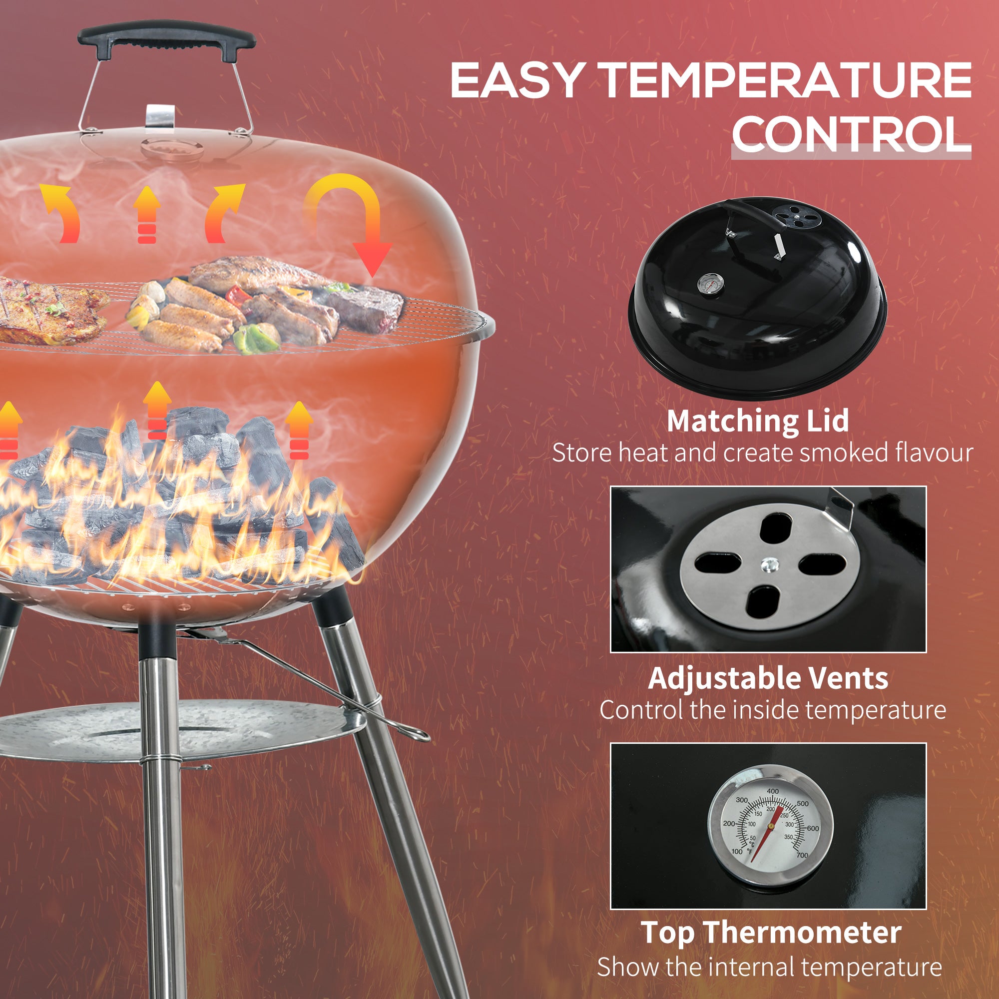 Outsunny Portable Kettle Charcoal Grill - Black