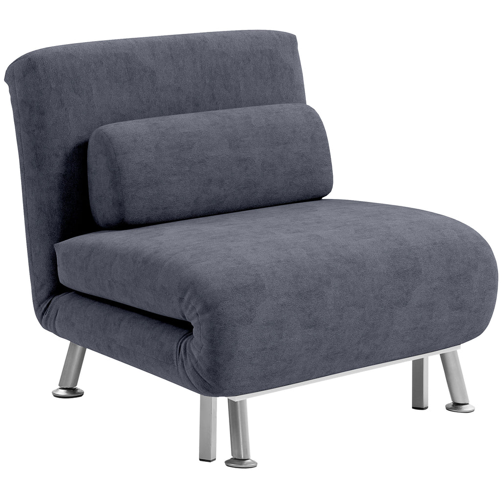 HOMCOM Single Velvet-Feel Sleeper Chair - Charcoal Grey