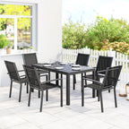 Outsunny Seven-Piece Garden Dining Set, with Plastic Wood-Top Table - Black