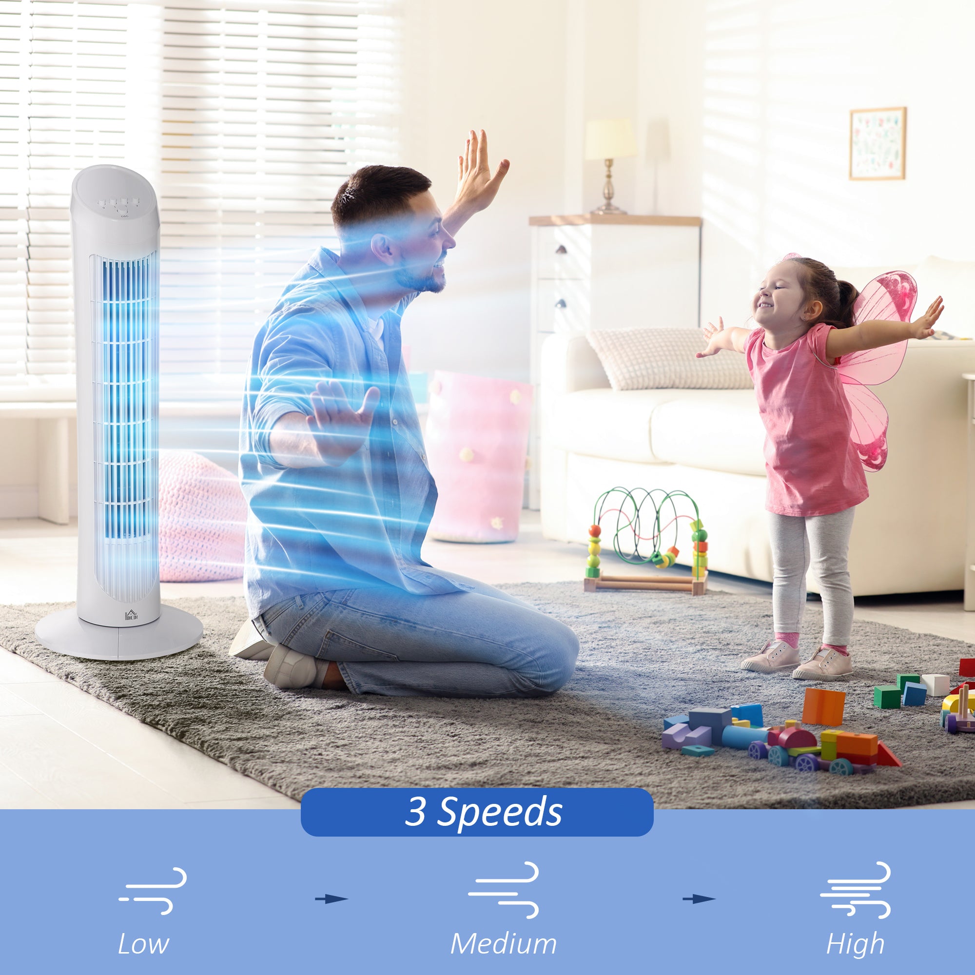 Tower Fan for Bedroom Cooling, 30 Inch Electric 70° Oscillating Fan with 3 Speed Settings, Standing Floor Fan for Home Office Indoor, White