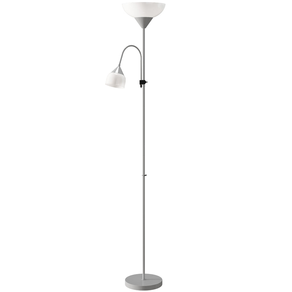 LED Floor Lamp for Living Room, 180cm Tall Standing Lamp, Mother and Child Uplighter with Adjustable Gooseneck, 3000K/4500K/6500K Colour Temperatures, Silver Tone