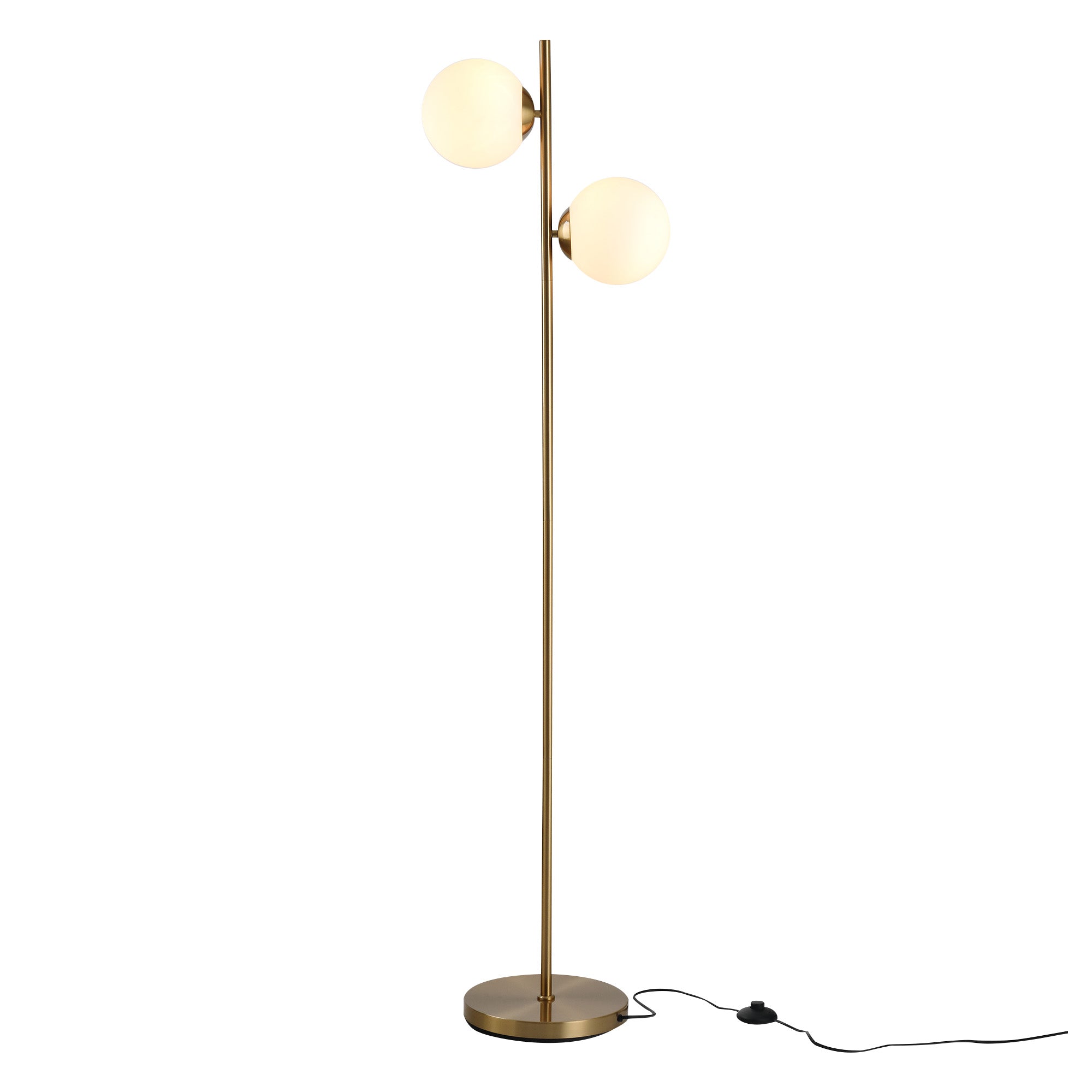 2 Lights Tree Floor Lamp for Living Room with Globe Lampshade, Standing Lamp for Bedroom, Bulb not Included, Gold Tone